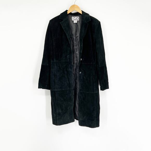90s Vintage Clio Suede Leather Coat Black Size 8